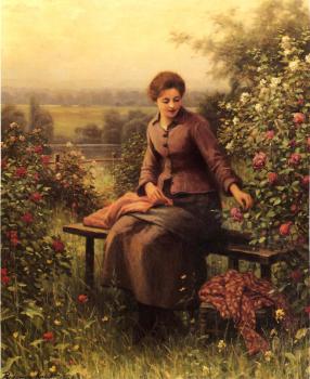 Daniel Ridgway Knight : Seated Girl with Flowers
